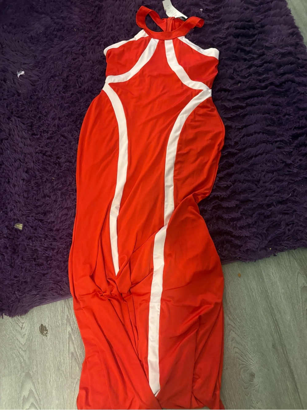 Red Halter Bodycon Dress with White Piping